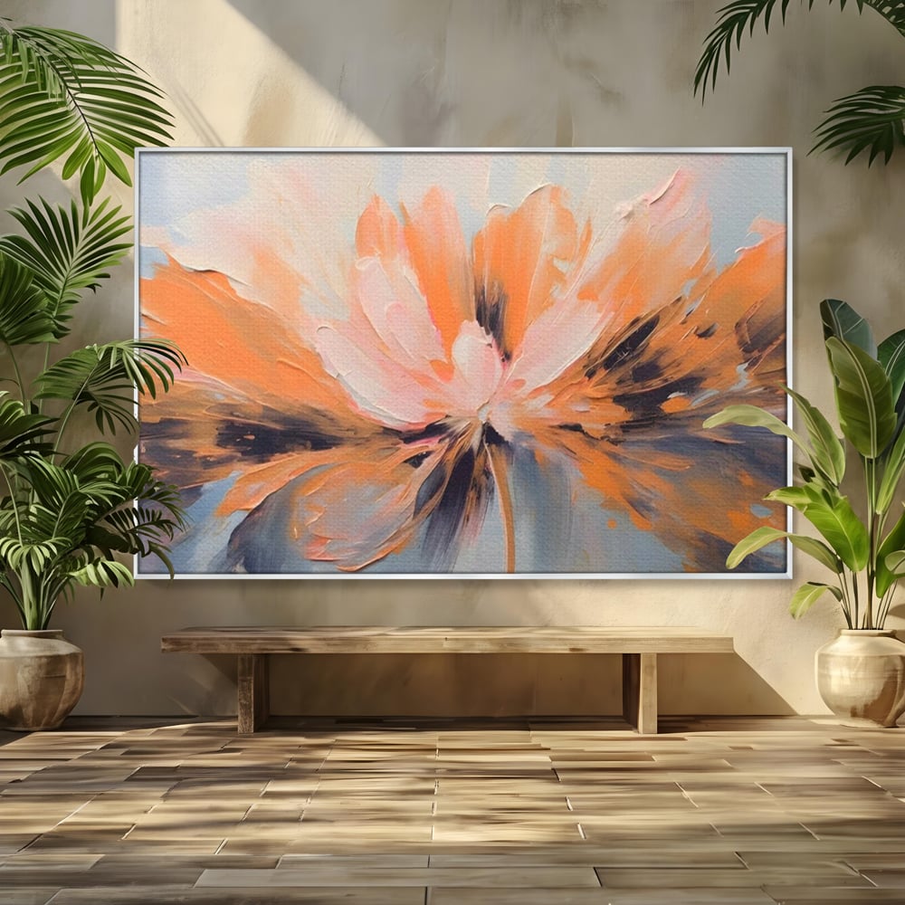 Tablou canvas cu tablou canvas cu floare abstracta, in rama de aluminiu argintiu